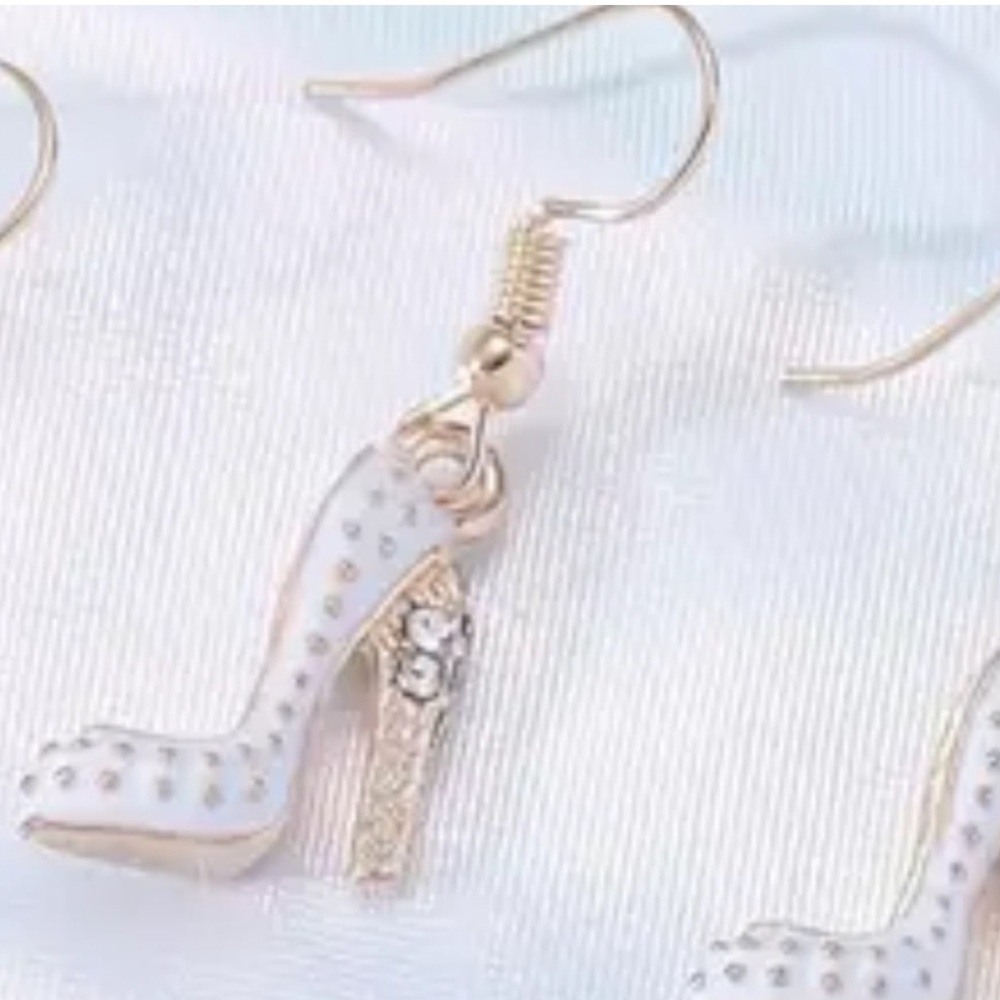 Crystal Rhinestone High Heel dangle Earrings Platform Stiletto 1.5” White - Picture 2 of 13